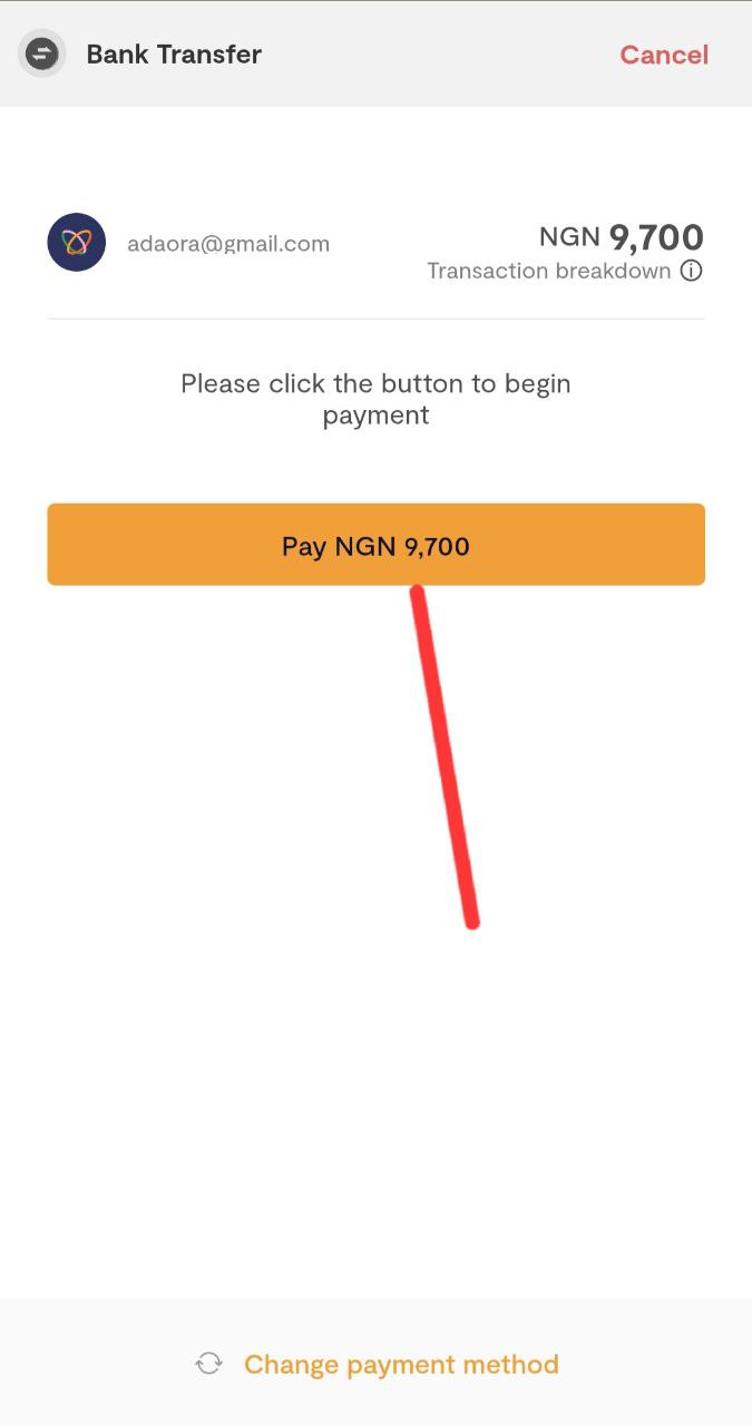 Step 2: Click Pay With Transfer